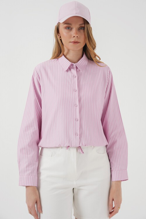 Merterium 20276 Uzun Kol Çizgili Gömlek - Pembe