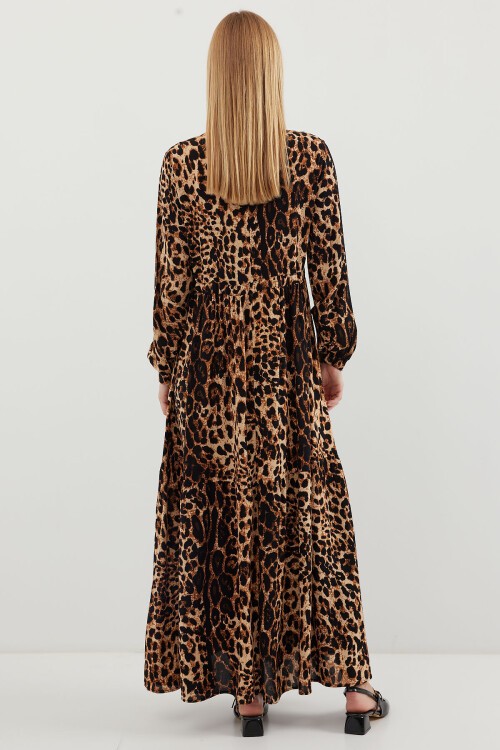 Merterium 2144 Hakim Yaka Tesettür Elbise - A.Kahve