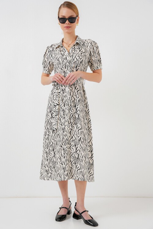 Merterium 2213 Kısa Kol Viskon Elbise - C.Beyaz