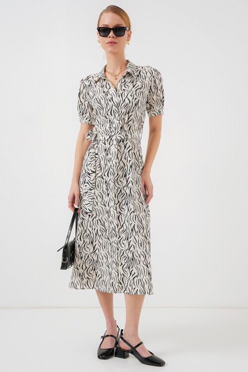 Merterium 2213 Kısa Kol Viskon Elbise - C.Beyaz