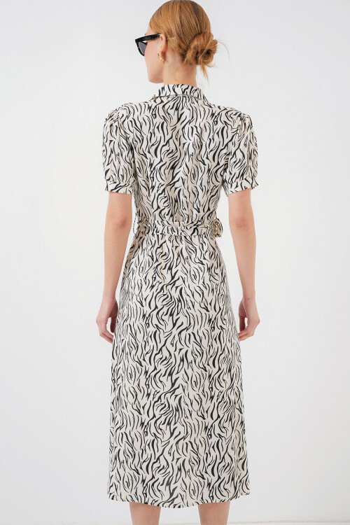 Merterium 2213 Kısa Kol Viskon Elbise - C.Beyaz