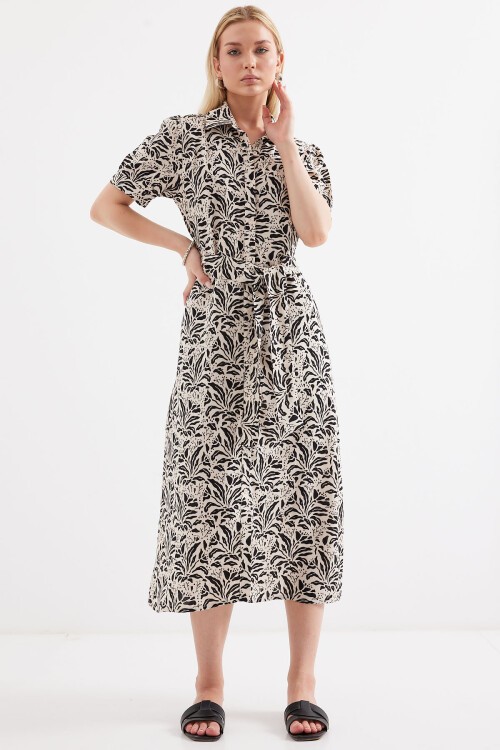 Merterium 2213 Kısa Kol Viskon Elbise - C.Siyah