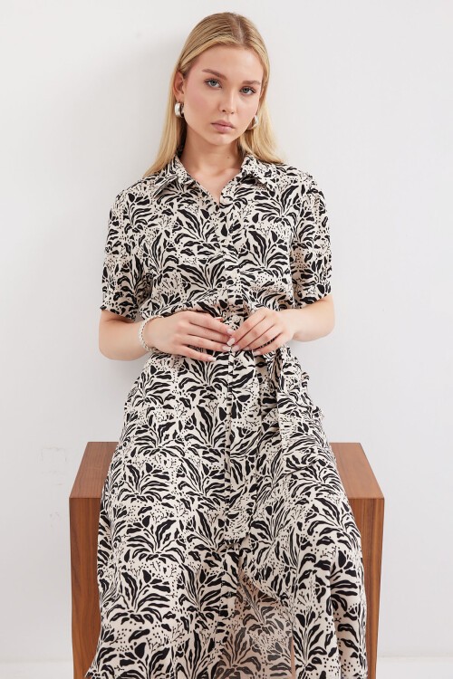 Merterium 2213 Kısa Kol Viskon Elbise - C.Siyah