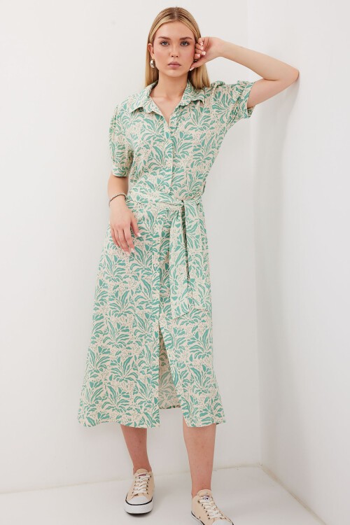 Merterium 2213 Kısa Kol Viskon Elbise - Çağla