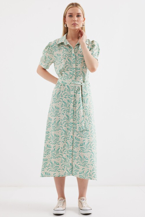 Merterium 2213 Kısa Kol Viskon Elbise - Çağla