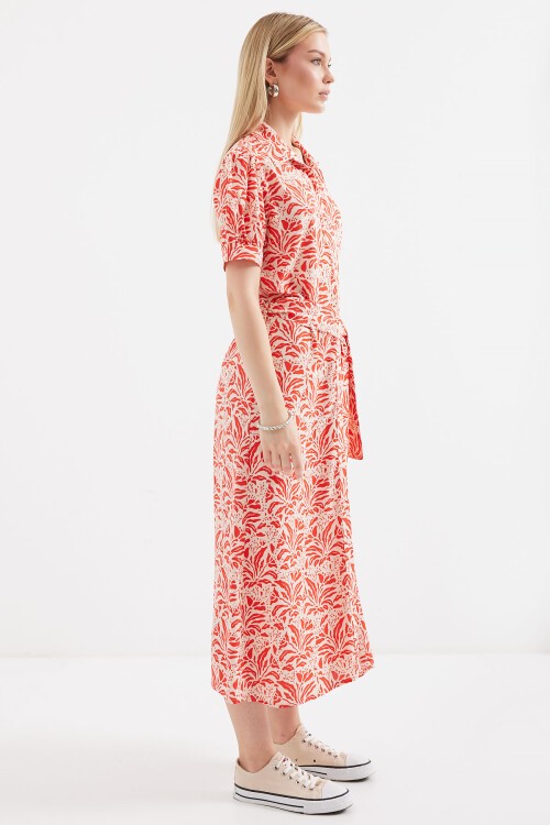 Merterium 2213 Kısa Kol Viskon Elbise - Kırmızı