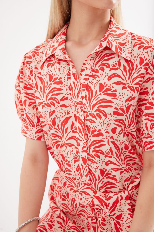 Merterium 2213 Kısa Kol Viskon Elbise - Kırmızı