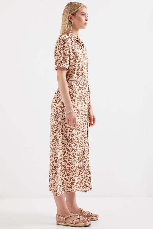 Merterium 2213 Kısa Kol Viskon Elbise - Taba