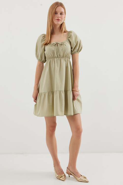 Merterium 2351 Kloş Poplin Elbise - Çağla