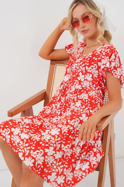 Merterium 2352 V Yaka Kısa Elbise - Kırmızı