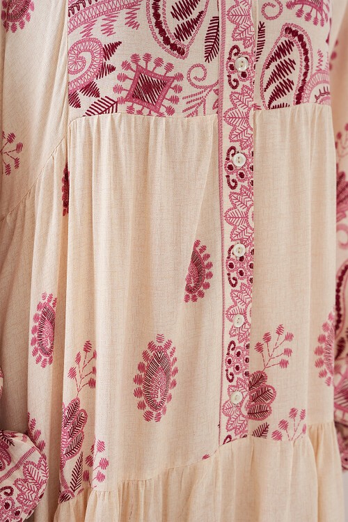 Merterium 2423 Otantik Desenli Tesettür Elbise - Bordo 1