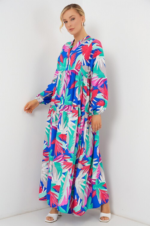 Merterium 2423 Otantik Desenli Tesettür Elbise - D.Pembe