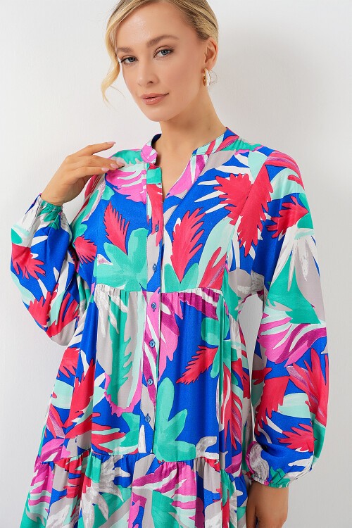 Merterium 2423 Otantik Desenli Tesettür Elbise - D.Pembe