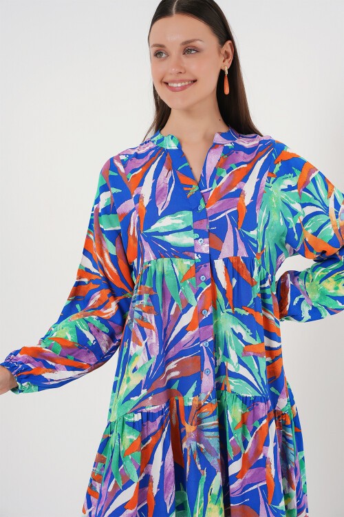 Merterium 2423 Otantik Desenli Tesettür Elbise - Lacivert 10