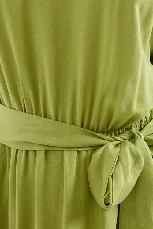 Merterium 2504 Desenli Kısa Kol Viskon Elbise - Çağla