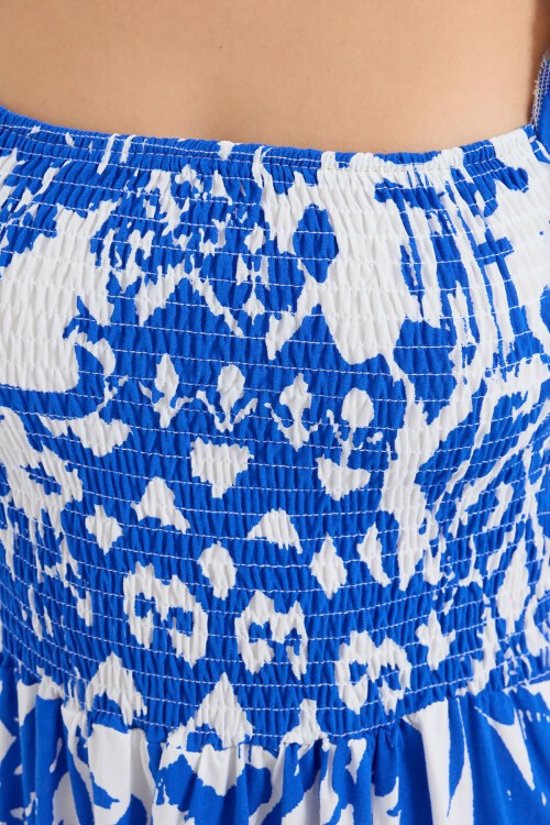 Merterium 2512 Desenli Yırtmaçlı Elbise - Saks