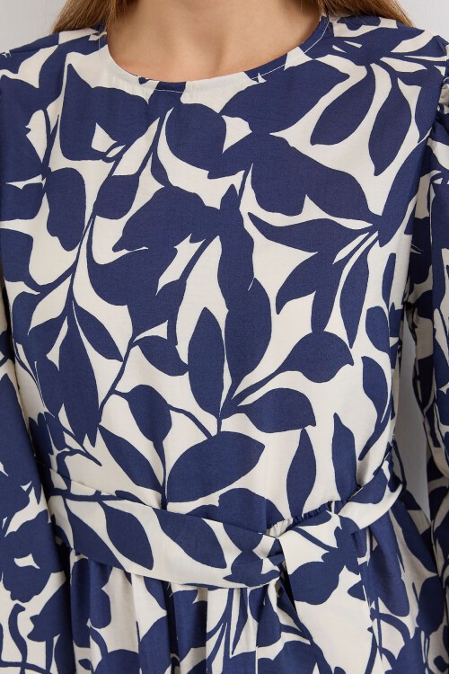 Merterium 2513 Balon Kol Tesettür Elbise - Lacivert