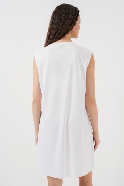 Merterium 2535 Kolsuz Midi Elbise Astarı İçlik Jüpon - Beyaz