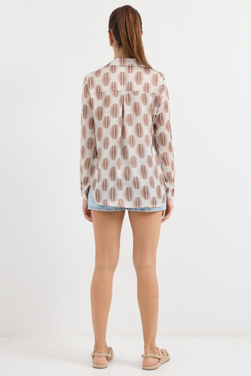 Merterium 3964 Hafif Dökümlü Saten Gömlek - B.Kahverengi