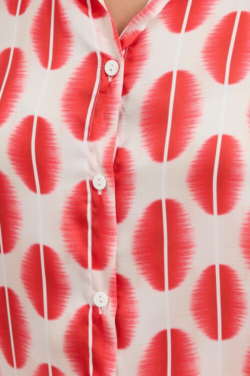 Merterium 3964 Hafif Dökümlü Saten Gömlek - B.Kırmızı