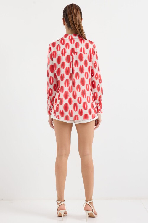 Merterium 3964 Hafif Dökümlü Saten Gömlek - B.Kırmızı