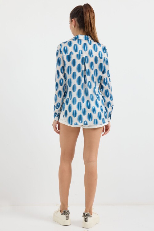 Merterium 3964 Hafif Dökümlü Saten Gömlek - B.Mavi