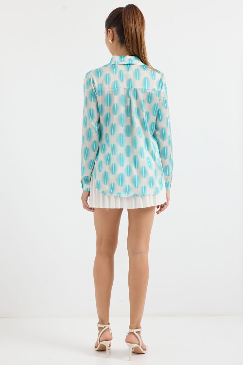 Merterium 3964 Hafif Dökümlü Saten Gömlek - B.Turkuaz