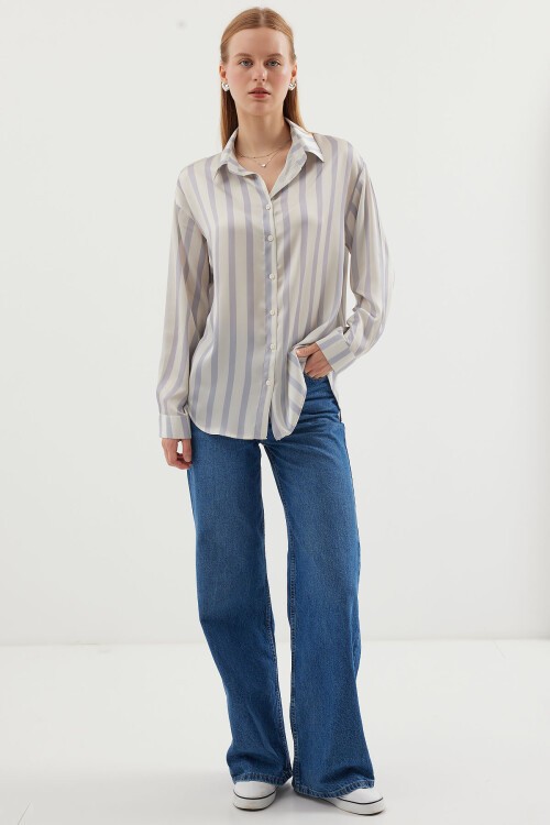 Merterium 3964 Hafif Dökümlü Saten Gömlek - F.Gri