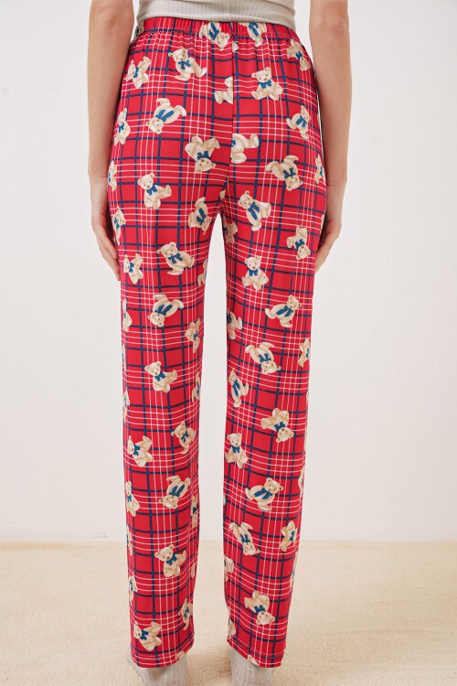 Merterium 4323 Desenli Pijama Altı - Kırmızı