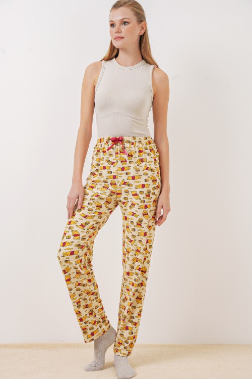 Merterium 4323 Desenli Pijama Altı - M. Krem