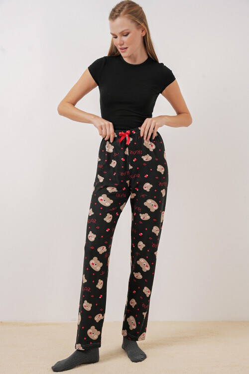 Merterium 4323 Desenli Pijama Altı - Siyah