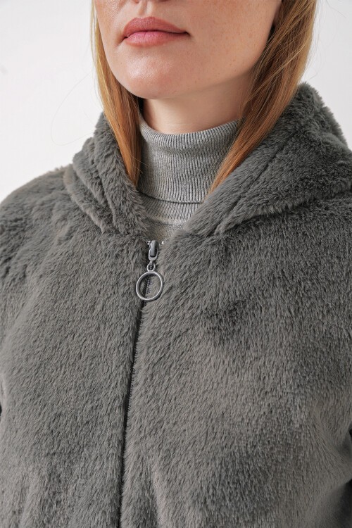 Merterium 5091 Kapşonlu Kürklü İçi Astarlı Mont - Antrasit