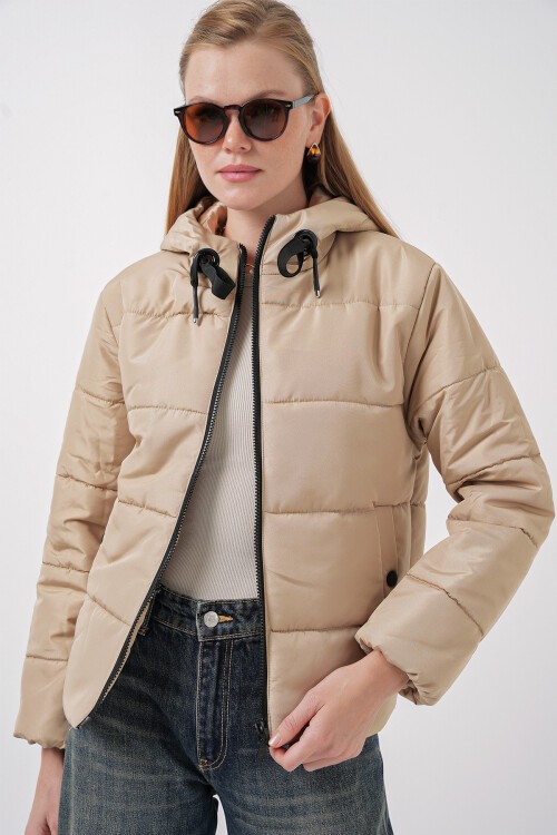 Merterium 5117 Kapşonlu Şişme Mont - D.Vizon