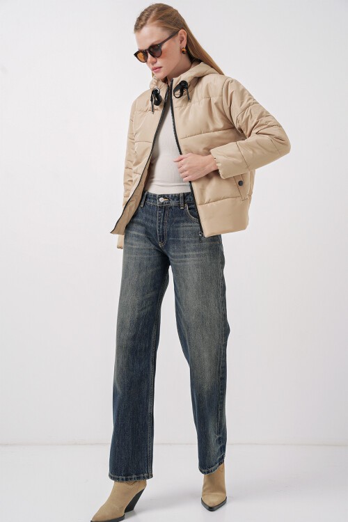 Merterium 5117 Kapşonlu Şişme Mont - D.Vizon