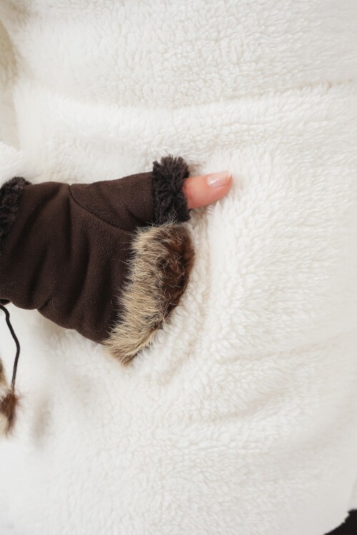 Merterium 5178 Astarlı Peluş Mont - Beyaz