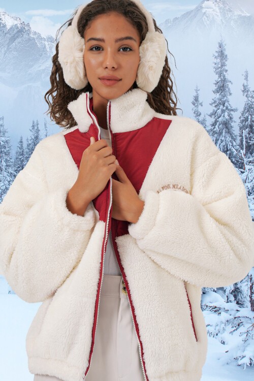 Merterium 5194 Kadın Peluş Mont Ceket - Bordo