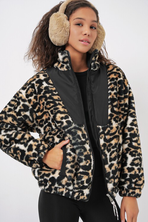 Merterium 5194 Kadın Peluş Mont Ceket - C. Kahverengi