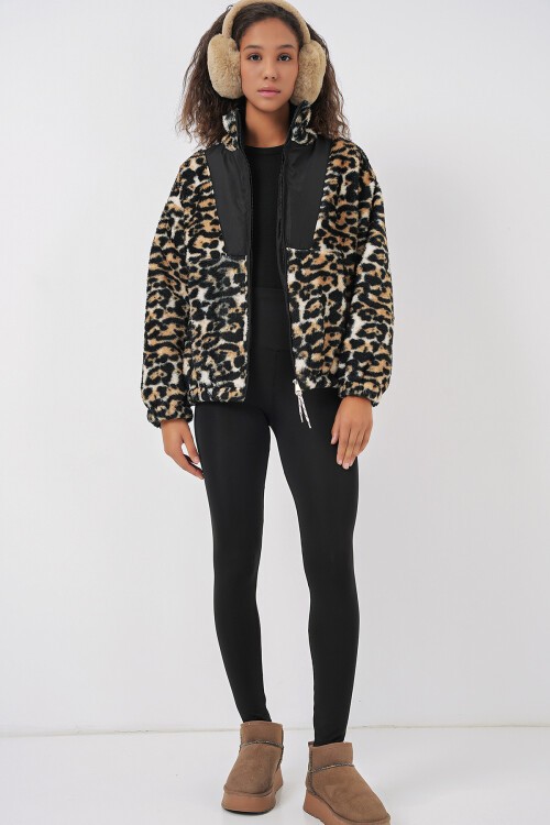 Merterium 5194 Kadın Peluş Mont Ceket - C. Kahverengi