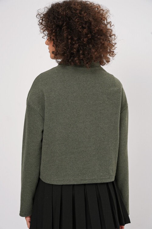 Merterium 55449 Fermuarlı Yaka Örme Sweatshirt - Haki