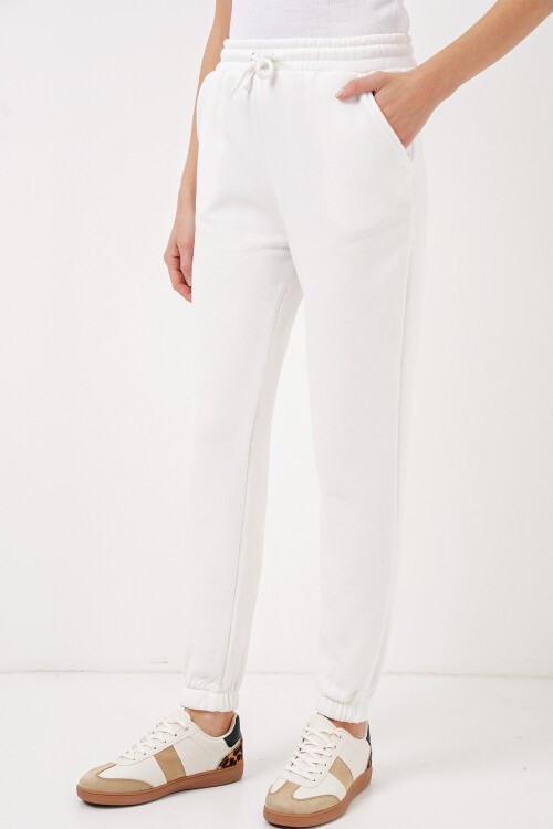 Merterium 55450 Üç İplik Eşofman Altı - Beyaz