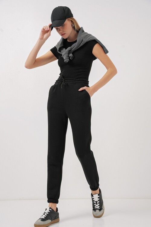 Merterium 55450 Üç İplik Eşofman Altı - Siyah