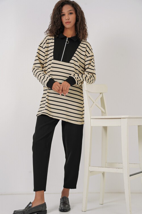 Merterium 55454 Kadın Fermuarlı Tesettür Tunik - Siyah