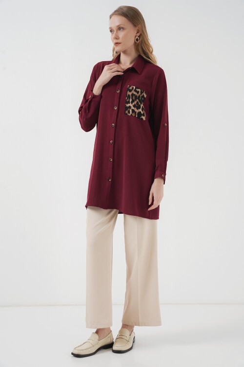 Merterium 5851 Cep Detaylı Gömlek Tunik - Bordo