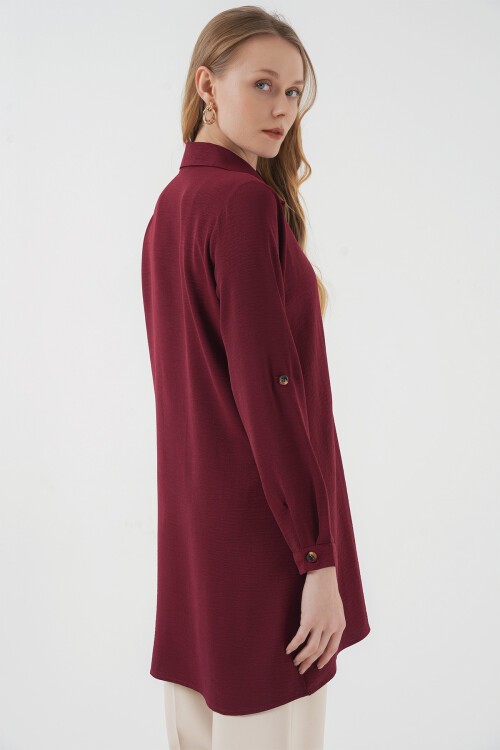 Merterium 5851 Cep Detaylı Gömlek Tunik - Bordo