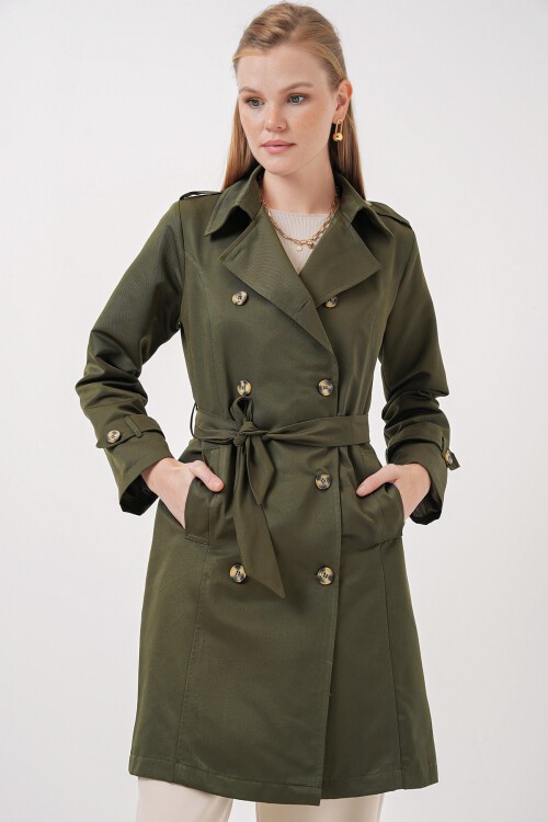 Merterium 5935 Kruvaze Yaka Trençkot - Haki