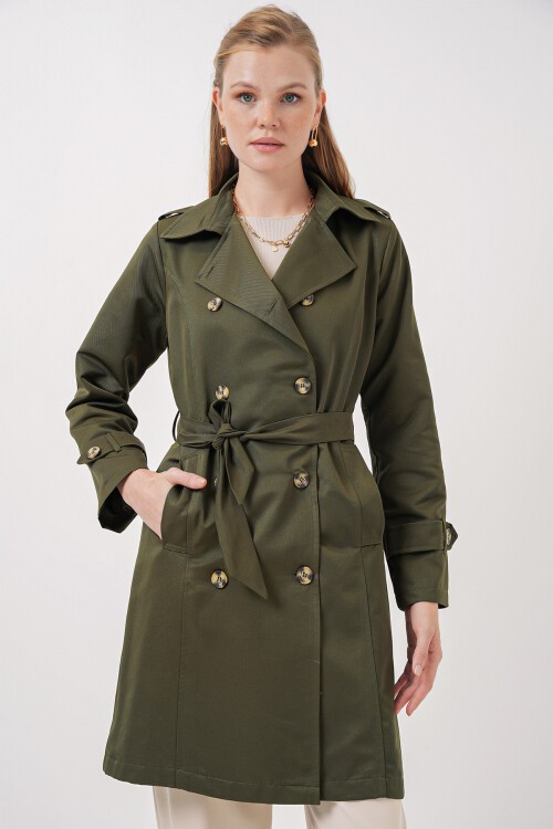 Merterium 5935 Kruvaze Yaka Trençkot - Haki