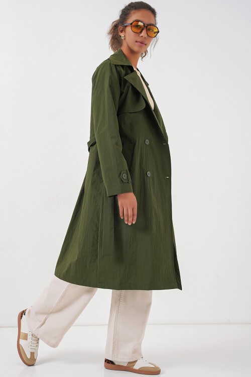 Merterium 5938 Kruvaze Yaka Trençkot - Haki