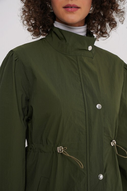 Merterium 5939 Astarlı Uzun Trençkot - Haki