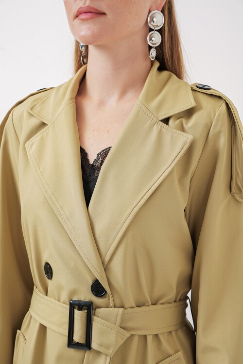 Merterium 5941 Kruvaze Yaka Uzun Trençkot - A.Haki