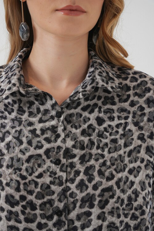 Merterium 5944 Desenli Uzun Gömlek Tunik - Siyah